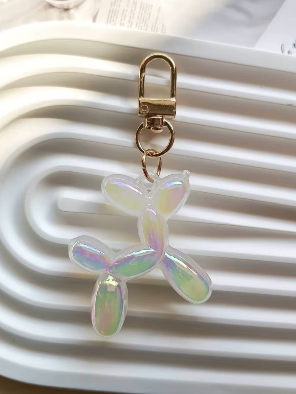 White iridescent balloon dog bag charm NWOT